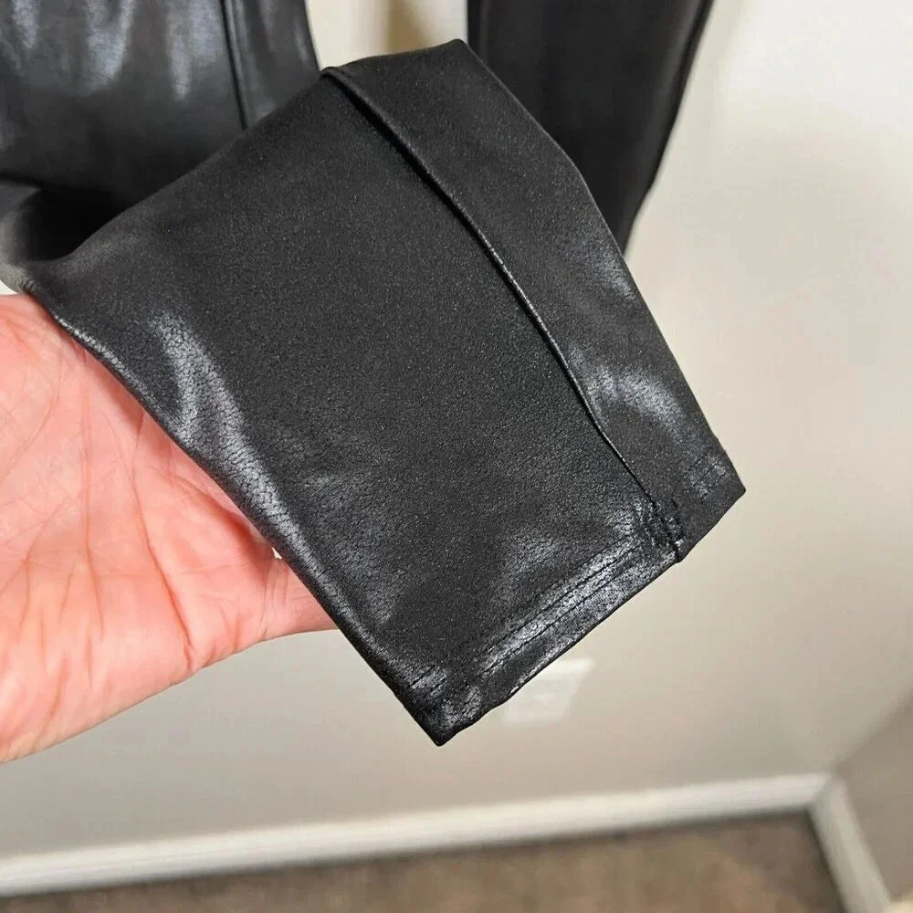 Spanx Faux Leather Leggings Size Large Black High Rise Slimming Shaping Stretch - Picture 6 of 10
